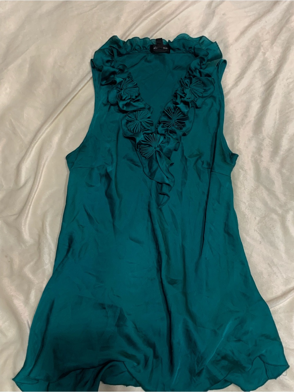 Spense Teal Ruffle V-Neck Sleeveless Camisole